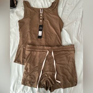 Fashion Nova Olive Ribbed PJ Set